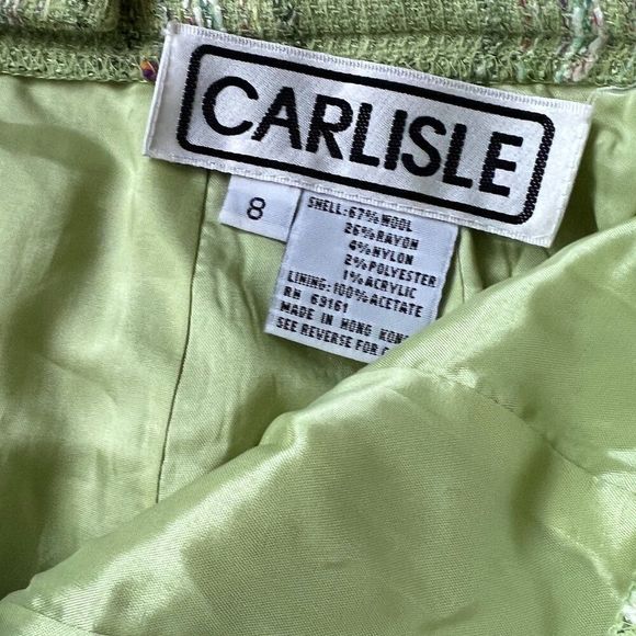 vtg 80s Carlisle lime green plaid wool blend skirt size 8 boucle straight lined - Picture 5 of 7